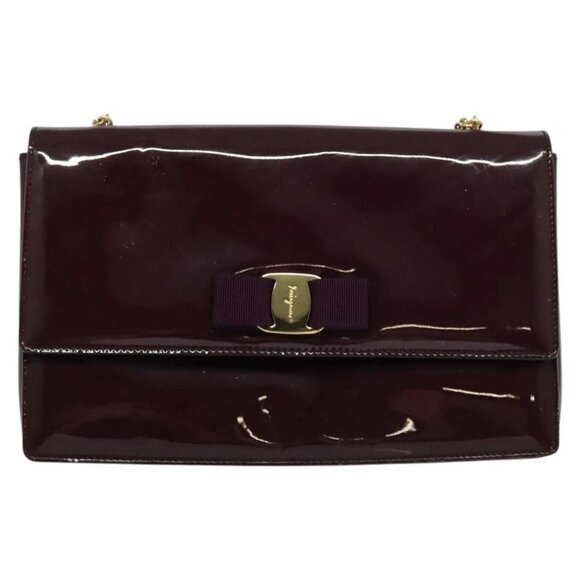 Salvatore Ferragamo Vala Chain Shoulder Bag Patent Purple Gold - Picture 2 of 16